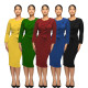 New Button Draw Pleated Pencil Dress