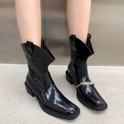 British Style Square Toe Thick Heel Chelsea Boots