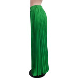 Solid Color High Waist Large Hem Pleated Half-body Skirt