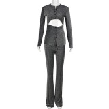 Autumn And Winter Revealing Umbilical Hollow Professional Models Two-piece Suit