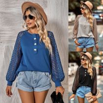 Trendy Casual Women's Long Sleeve Lace Button Top