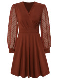Autumn And Winter New Trend V-neck Solid Color Jacquard Dress