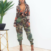 Sexy Slim Thin Feet Broken Casual Camouflage Pants