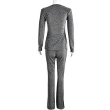 Autumn And Winter Revealing Umbilical Hollow Professional Models Two-piece Suit