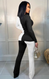 Long-sleeved Solid Color High Elastic Splicing Casual Two-piece Suit