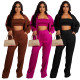 Fashion Temperament Solid Color Top Plus Pants Three pieces Set