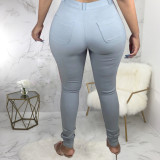 Sexy Personalized Washed And Slim Stretch Denim Small Leg Pants