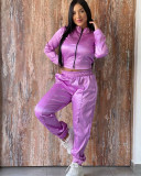 Solid Color Zipper Loose Casual Sports Two-piece Suit