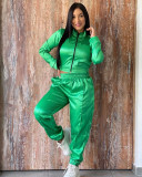 Solid Color Zipper Loose Casual Sports Two-piece Suit