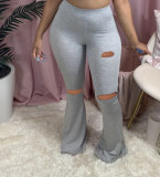 Sexy Ripped Casual Tight Fitting Big Flared Pants