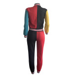 Fashion Casual Print Thread Color Blocking Button Baseball Suit