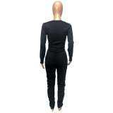 Autumn And Winter Fashion U-neck Long-sleeved Long Pants Pleated Casual Suit