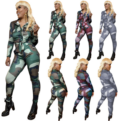 Fashion Camouflage Print Casual Two-piece Suit