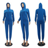 Solid Color Hooded Sweatshirt Pants Two-piece Set