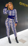 Fashion Casual Long-sleeved Long Pants Clash Color Printing Two-piece Suit