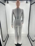 Sexy Zipper V-neck Flared Pants Pocket Stretch Two-piece Suit