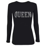 Fashion Hot Stamping Drill Round Neck Long Sleeve T-shirt