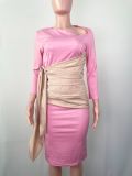 Autumn And Winter Ladies Splicing Long-sleeved Dress