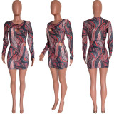 Fashion Print Sexy Hollow New Package Hip Dress