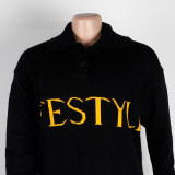 Sexy Letter Solid Color Lapel Sweater