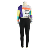 Fashion Splicing Casual Color Blocking Letter Print Tops