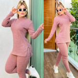 Autumn And Winter Lapel Slim Solid Color Ladies Sweater Suit