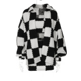 New Black And White Square Thickened Plush Jacket Wrap Bra Short Skirt Three Sets
