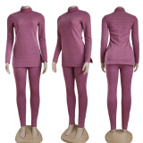 Autumn And Winter Lapel Slim Solid Color Ladies Sweater Suit