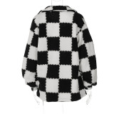 New Black And White Square Thickened Plush Jacket Wrap Bra Short Skirt Three Sets