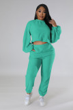 Fashion Casual Solid Color Fleece Two-piece Suit