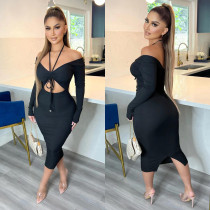 Sexy Slim Tied With Long-sleeved Dress