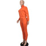 New Fashion Solid Color Sports Pullover Zipper Stand-up Collar Two-piece Suit