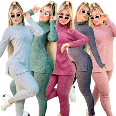 Autumn And Winter Lapel Slim Solid Color Ladies Sweater Suit