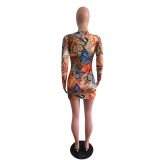 Fashion Butterfly Print Sexy Tight-fitting Long-sleeved Dress