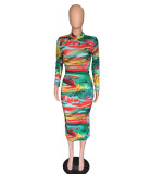 Autumn And Winter New Fashion Colorful Tie-dye Print Dress