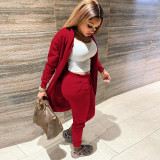 Solid Color Padded Cardigan Coat Two-piece Set