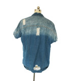 Ripped Mid-length Vintage Short-sleeved  Denim Jacket