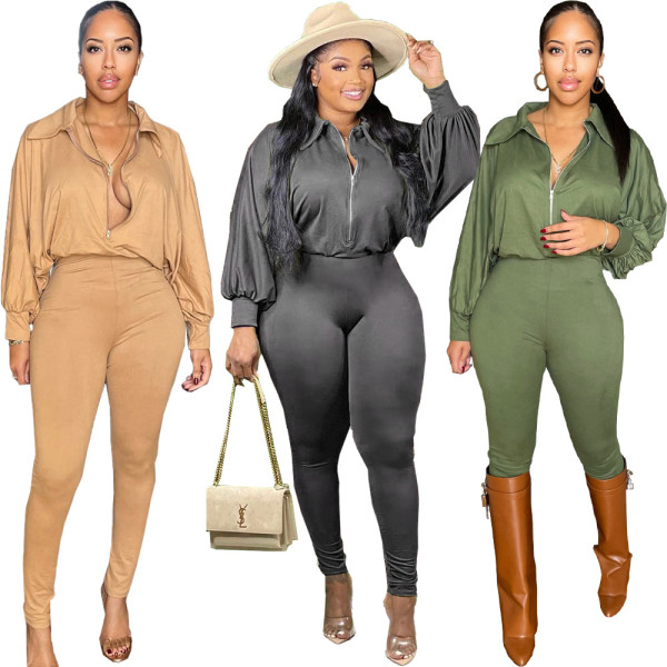 Sexy Solid Colour Top Loose Bottom Tight Women's Jumpsuit