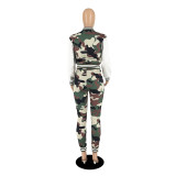 Single-breasted Long-sleeved Threaded Baseball Jersey Camouflage Jacket Set