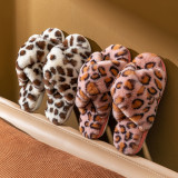 Leopard Print Plush Cross Slippers