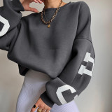 Letter Print Loose Tops Winter Casual Versatile Sweatshirt