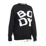 Knitted Letter Embroidery Loose Long-sleeved Sweater