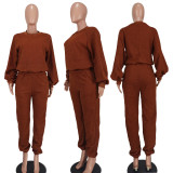 Fashion Casual Solid Color Fleece Two-piece Suit