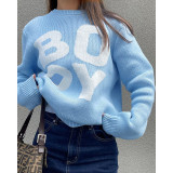 Knitted Letter Embroidery Loose Long-sleeved Sweater
