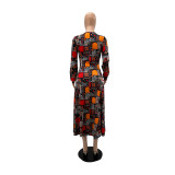 Round Neck Print Casual Women's Mid-length Dress