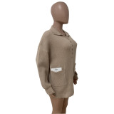 Loose Pockets Lapels Nail Button Sweater Dress