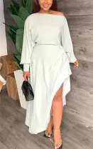 Fashion Long Sleeve Slant Shoulder Irregular Dress