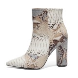 Fashion Thick And High Heel Snakeskin Print Boots