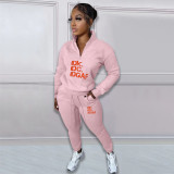 Autumn And Winter Printed Letters Padded Zipper Casual Sports Suit