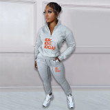 Autumn And Winter Printed Letters Padded Zipper Casual Sports Suit